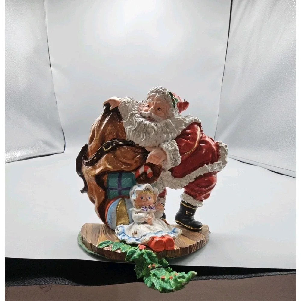 Vintage Santa Claus Cast Iron Stocking‎ Hanger Girl Bag Of Presents Holly
